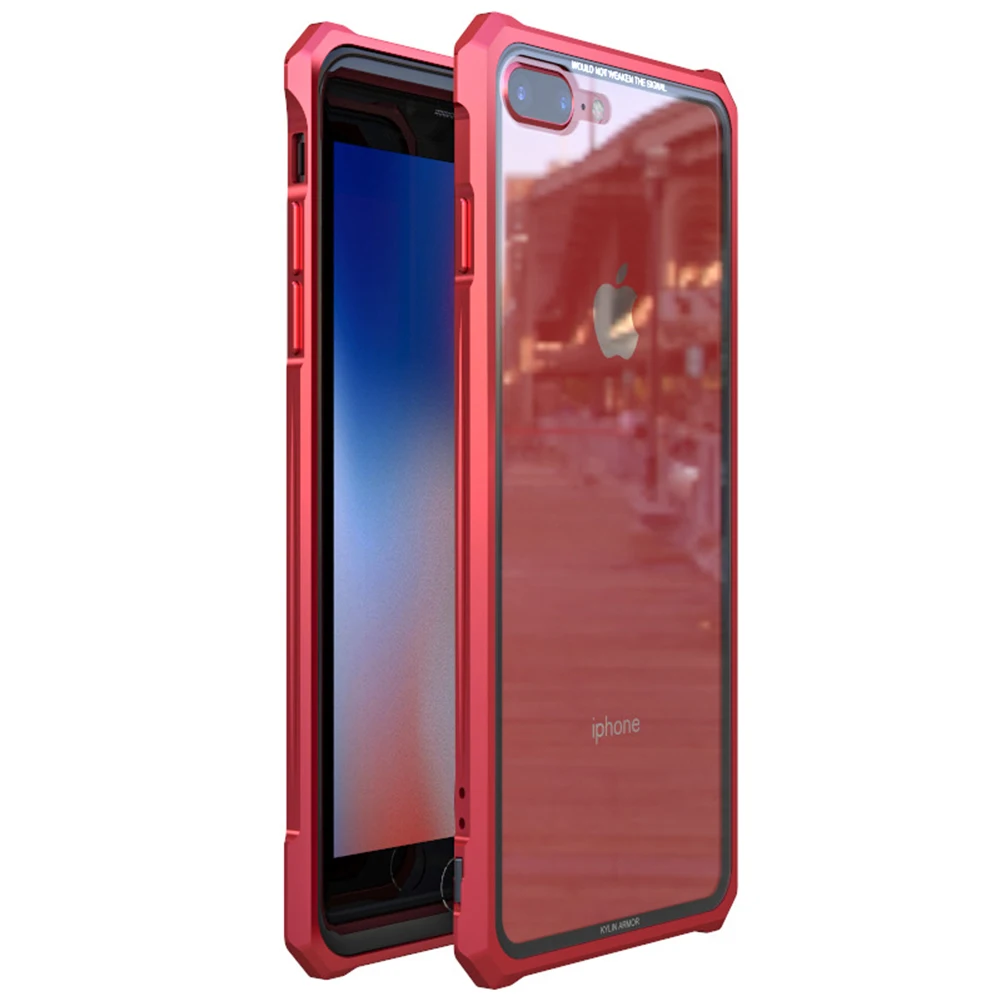 Red Металлический бампер из закаленного стекла чехол для iPhone 7 8 Plus противоударное стекло высокой четкости металлическая пряжка рамка защитная задняя чехол для iPhone 7 8 - Цвет: Red