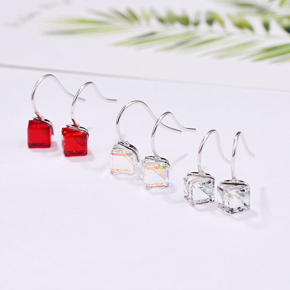 Кристаллы от Сваровски S925 висячие серьги Новая мода куб камень пирсинг Висячие