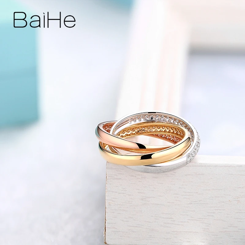 BAIHE, 18 карат, белый+ желтый+ розовое золото, сертифицировано, всего 0.58ct, Круглый, с натуральными бриллиантами, для женщин, свадьба, модный, хорошее ювелирное изделие, подарочное кольцо