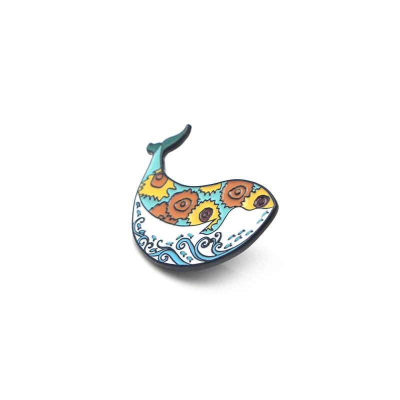 

CA296 Cute Whale Art Van Gogh Wave Creative Metal Enamel Pins and Brooches for Women Men Lapel Pin Backpack Hat Badge 1pcs
