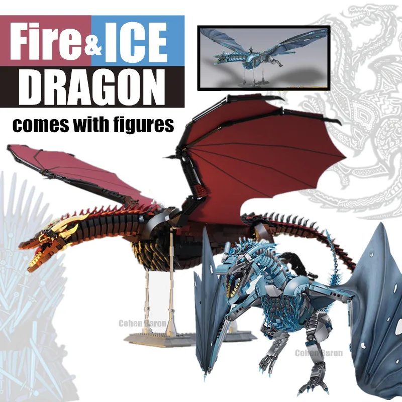 

New American Drama Power Game Dragon Drogon Viserion Black Death Balerion Figures Model Building Block Bricks Toy Gift