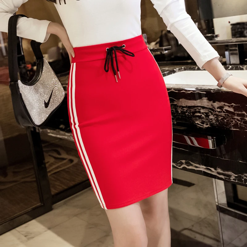 Юбка-карандаш женская летняя с высокой талией красная Черная |