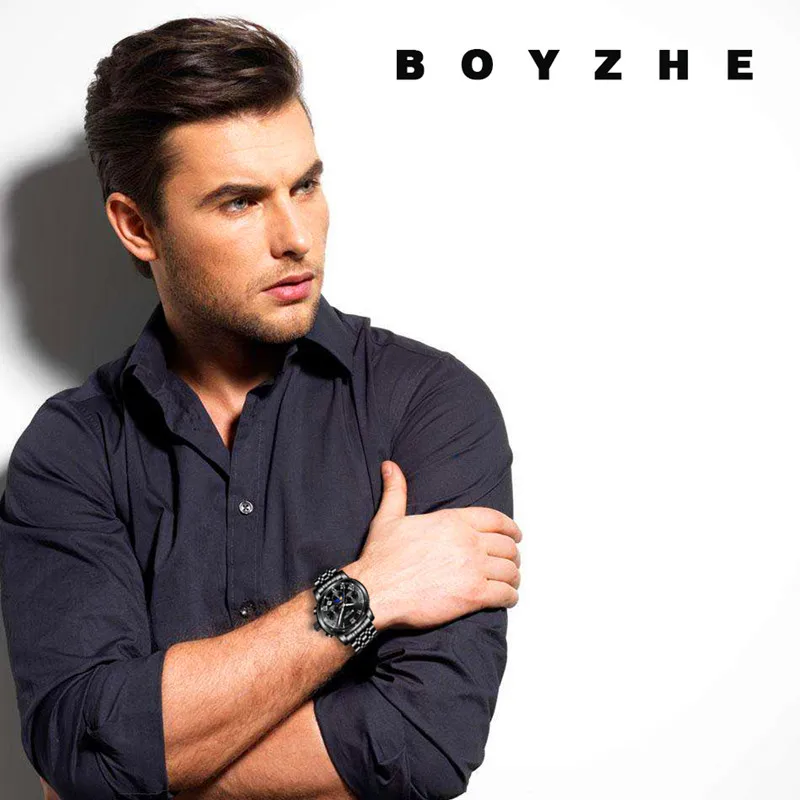 

BOYZHE Mens Luxury Brand Automatic Mechanical watch Fashion Stainless Steel Business Waterproof Sports Watches Relogio Masculino
