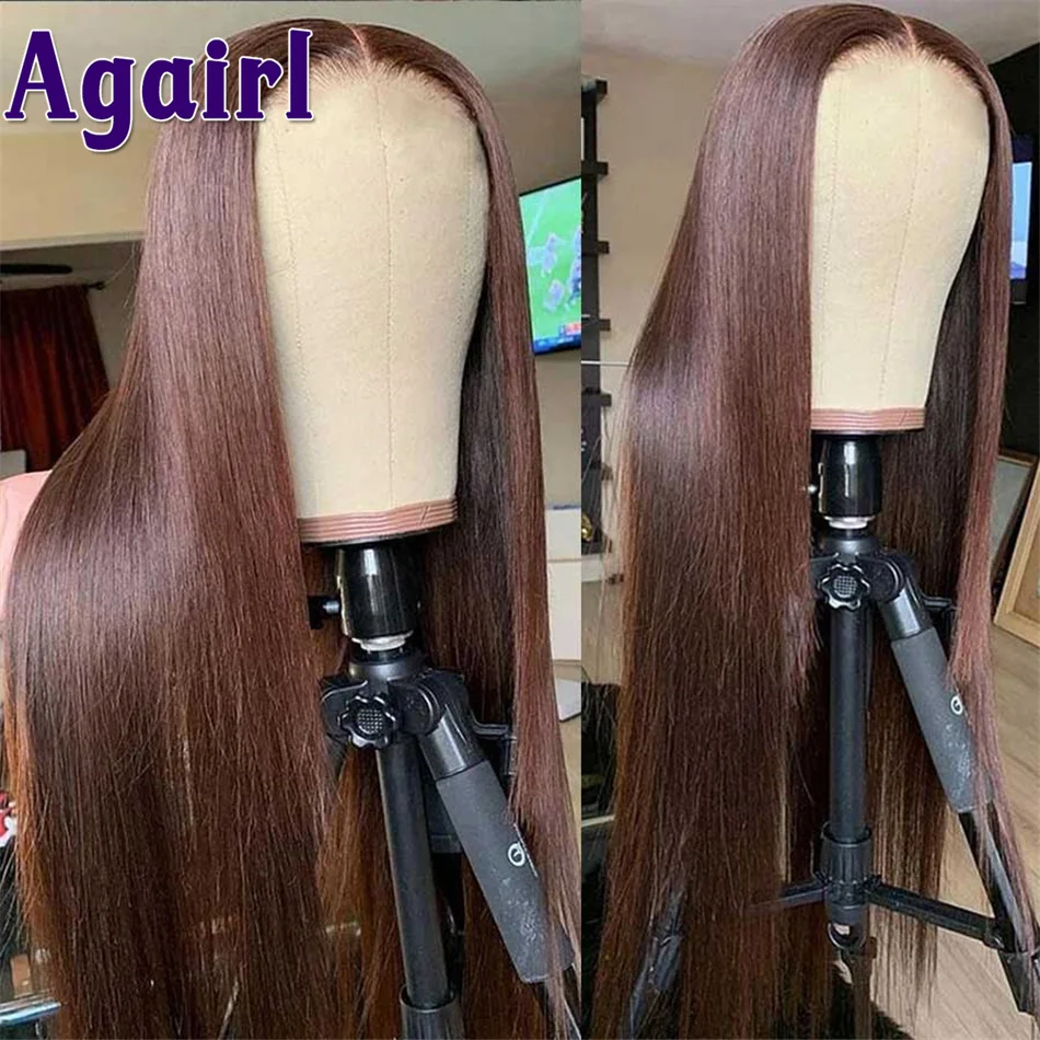 Chocolate Brown 13x4 Lace Front Wig 30Inch Transparent Lace Frontal Wig 180% Brazilian Colored Human Hair Wigs Pre Plucked