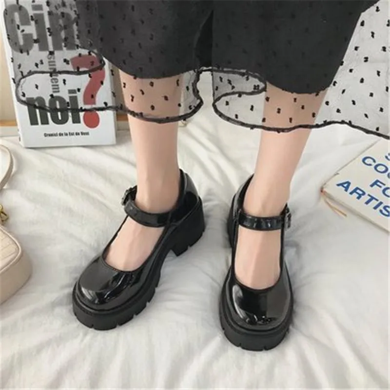 

Rimocy 2020 New Black High Heels Shoes Women Pumps Fashion Patent Leather Platform Shoes Woman Round Toe Mary Jane Shoes Mujer