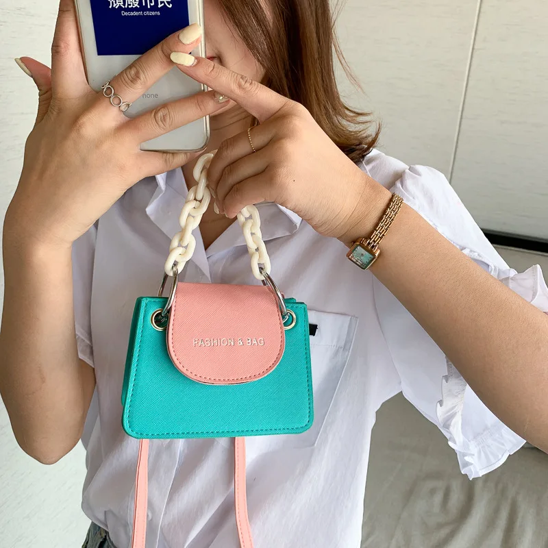 

Contrast Color Mini PU Leather Crossbody Bags For Women Summer Chain Designer Handbags Purse Lady Shoulder Messenger Pouches