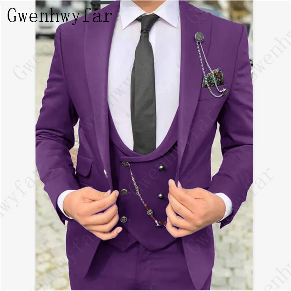 Color 17 Gwenhwyfar, классический Бирюзовый мужской костюм, официальный Свадебный костюм для мужчин, на заказ, приталенный смокинг для жениха, пиджак, брюки, жилет, костюм из 3 предметов - Цвет: Color 17