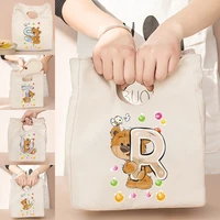 thermal lunch bag canvas tote meal bags women bagfashion bear letter print clutch eco storage shopper bags for nnursesstudents