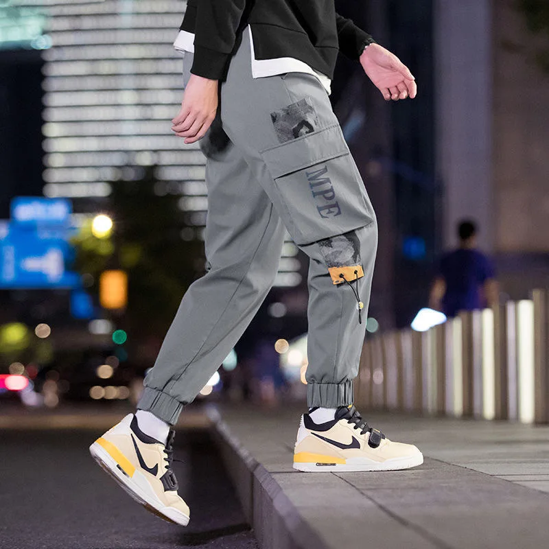 

Мужские брюки-карго, штаны для бега, модные штаны для бега, 2022, с боковым карманом, в стиле хип-хоп, Харадзюку, японские уличные штаны, серые шт...