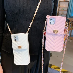 for iphone 11 11pro max 12 12pro 13pro max case credit card wallet fhx 14y phone cover soft silicon crossbody strap long chain free global shipping