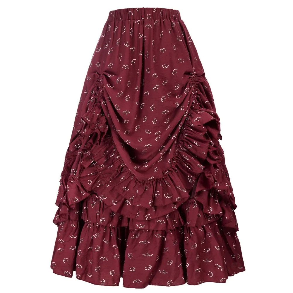 

Belle Poque Women's Vintage Stripes Gothic Victorian Skirt Renaissance Style Falda High waist Ruffled steampunk cincher skirts