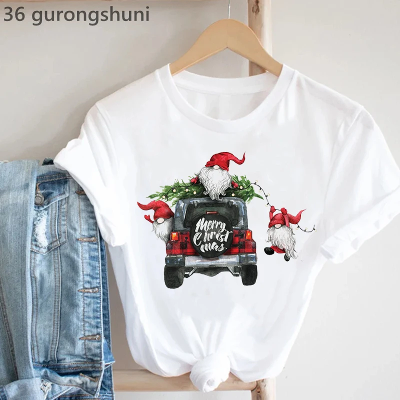 

It'S Wonderful Time Christmas Car Graphic Print T-Shirt Women'S Clothing Leopard Tree T Shirt Femme Harajuku Shirt Fashion Tops