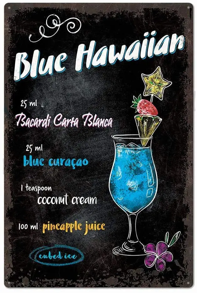 

Hawaiian Cocktail Recipe Novelty Parking Retro Metal Tin Sign Plaque Poster Wall Decor Art Shabby Chic Gift