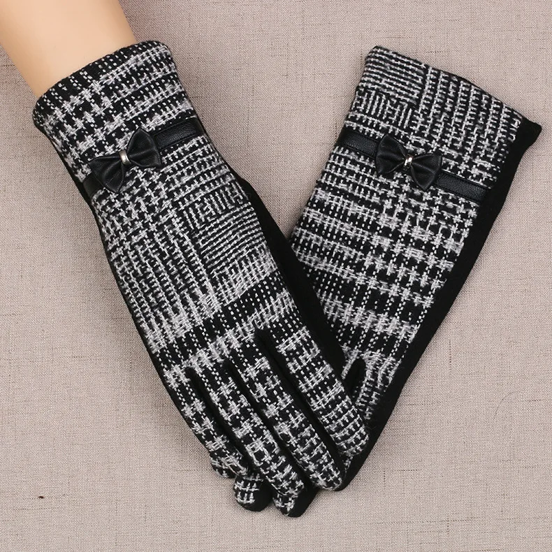 

Эластичные женские Клетчатые Шерстяные Зимние перчатки теплые тонкие пальцы сенсорный экран леопардовые перчатки