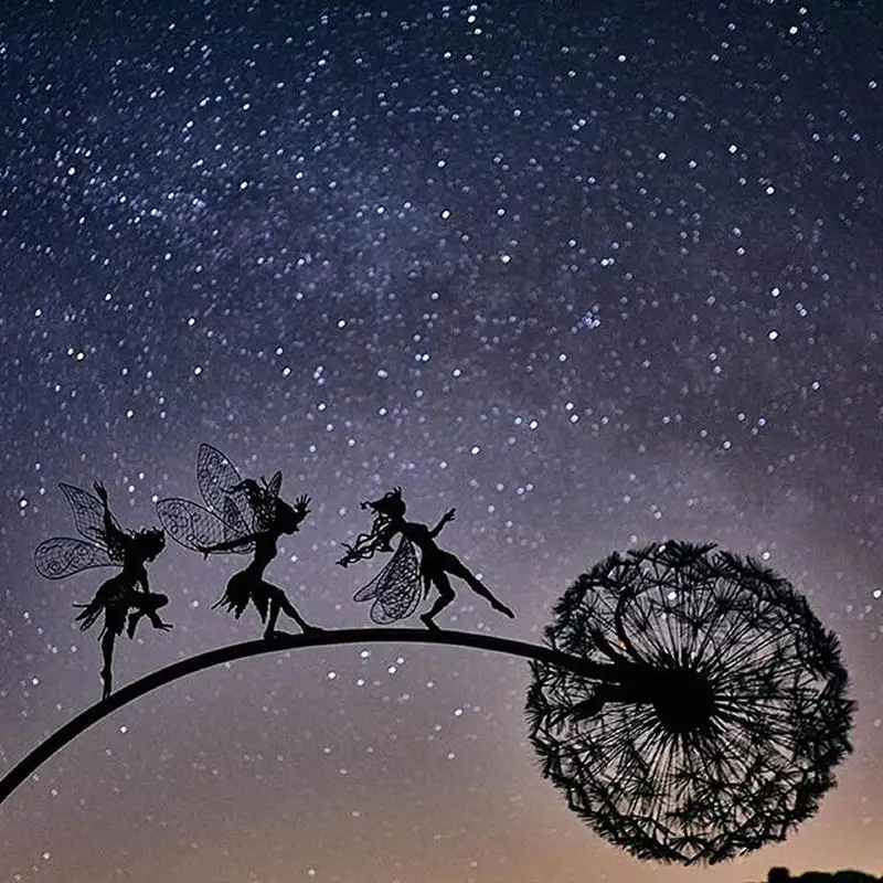 

Garden Decorative Stake Fairies And Dandelions Dance Together Metal Garden Yard Art Decor Lawn Landscape Sculpture Decoration