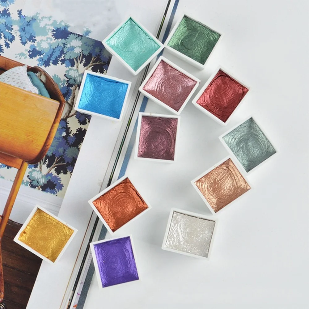 

Pearlized Beginner Gouache Watercolor Powder Set 12 Colors Watercolor Pigment Paint Kit