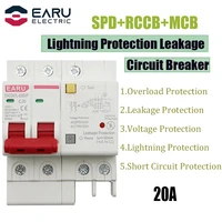 20a 2p spd residual current circuit breaker with overload overvoltage rcbo rccb with lightning protection mcb leakage protector