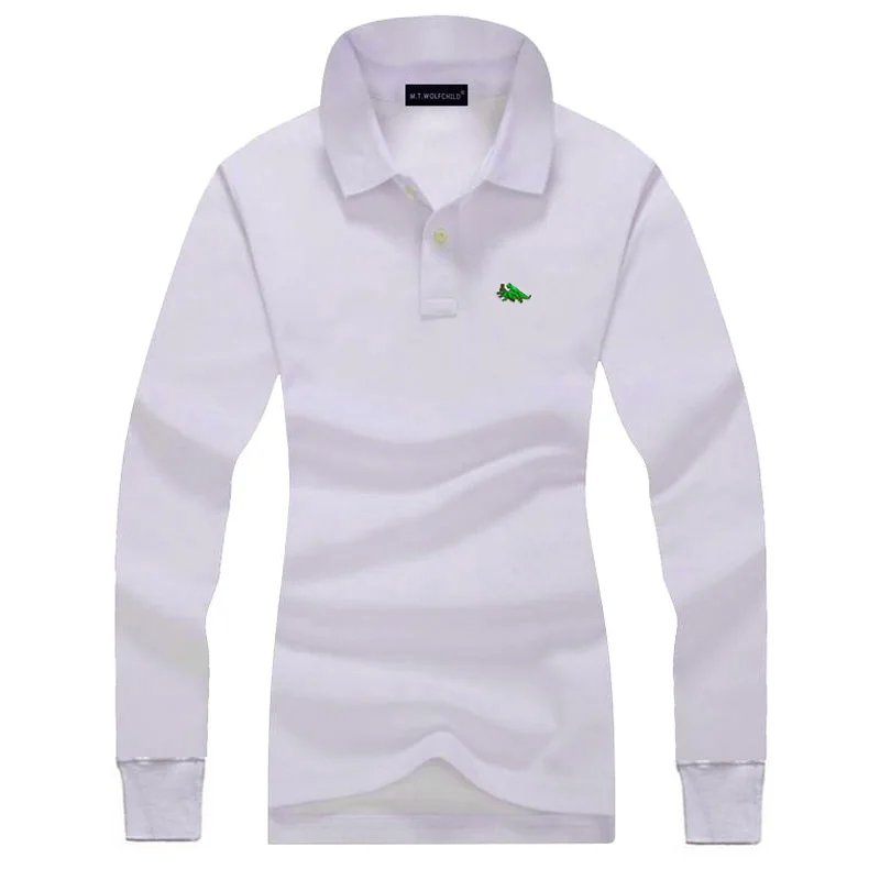 Женская рубашка поло с длинным рукавом 100% хлопок вышивкой|Футболки-поло| |