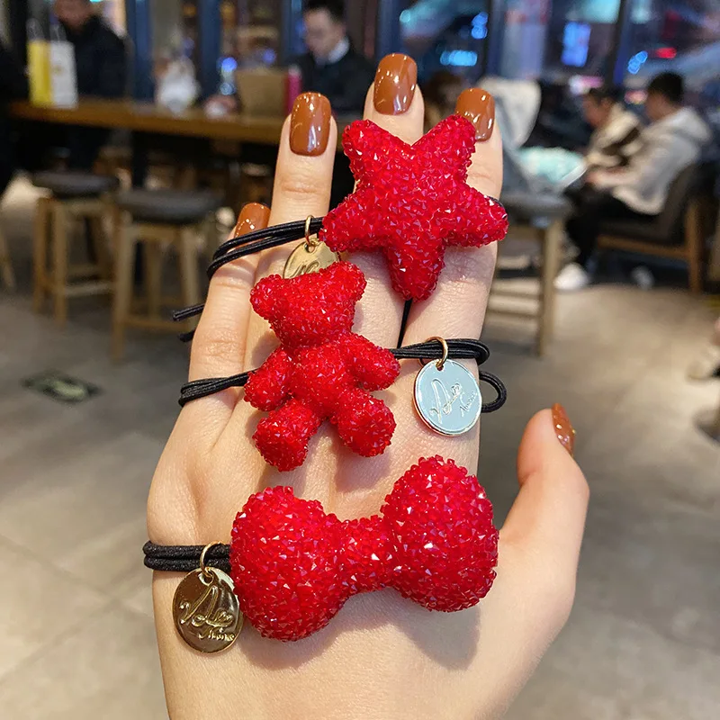 

Women Elastic Hair Bands Hair Tie Girl Acrylic Crystal Beads Bow knot Korean Hair Accessories Handmade Head Bands Wholesale