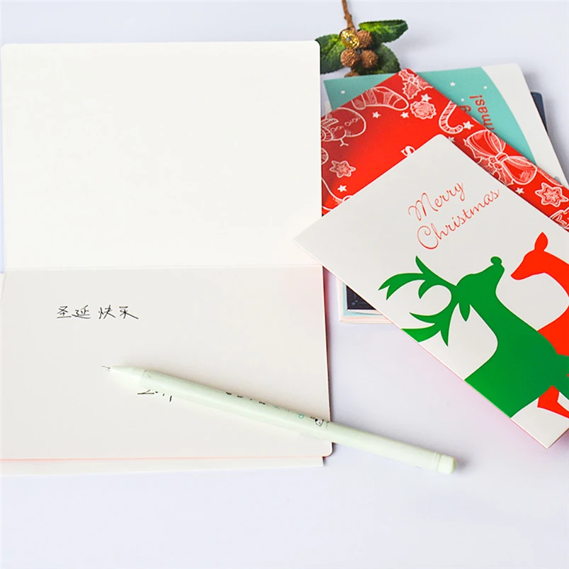 8Pcs Handmade Merry Christmas Paper Greeting Card With Envelope Writing Gift DIY Cards Navidad 40OCT7 | Дом и сад