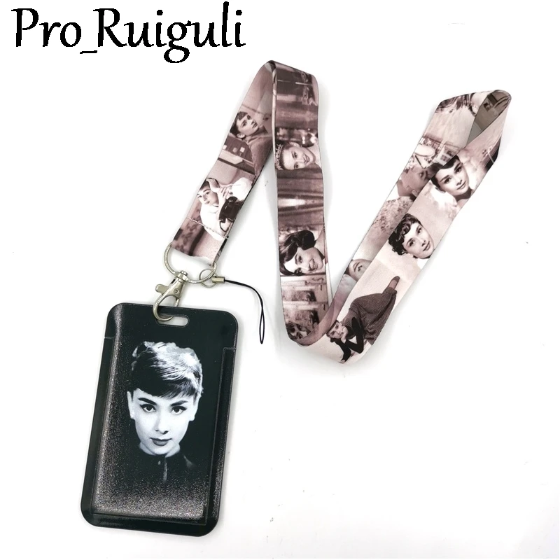

Audrey Hepburn Anime Lanyard Badge Holder ID Card Lanyards Mobile Phone Rope Key Lanyard Neck Straps Keychain Key Ring