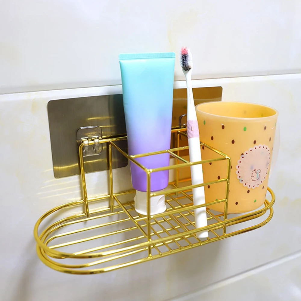 

1PC Toothbrush Holder Wall Mounted ToothBrush Shelf Self Adhesive Metal Toothbrush Cup Toothpaste Storage Rack for Bathroom