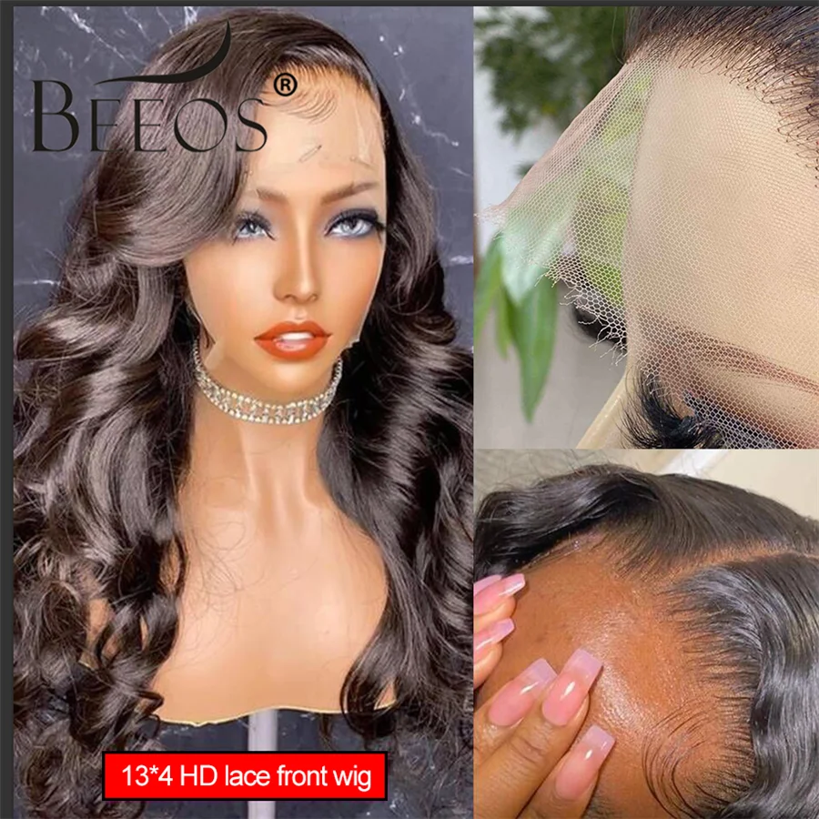

13*4 HD Lace Frontal Human Hair Wigs Natural Color Loose Wave HD Closure Wig Invisible Transparent Bleached Knots Brazilian Remy
