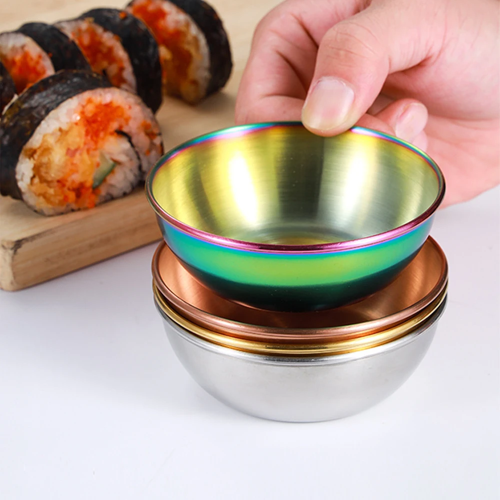 

4pcs Stainless Steel Round Plate Golden Sauce Seasoning Dish Restaurant Kitchen Soy Sauce Dish Dipping Sauce Dish Barbecue Tool