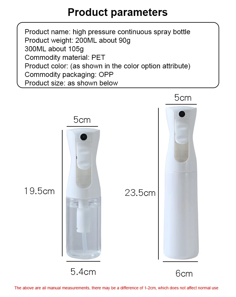 

1PC Portable Superfine Atomizing Bottle White/Transparent Spray Bottle Mini Container 200/300ML