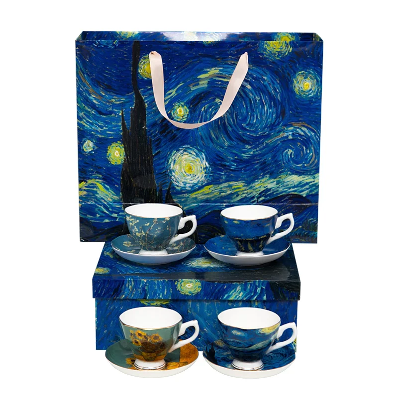 Ван Гог Картина Дизайн Керамическая 4 шт кофейная чашка и блюдце чайные чашки