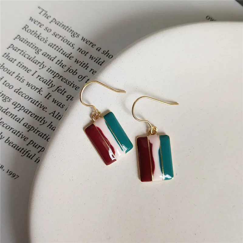 RUIYI реальные 925 пробы серебро Трехцветная картина маслом висячие серьги в виде