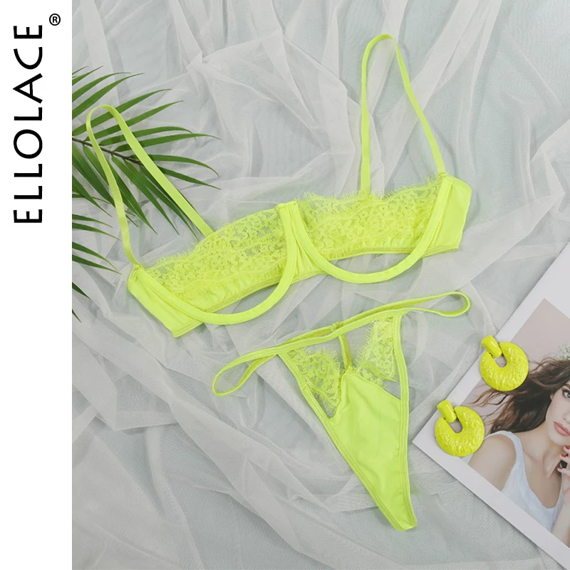 Ellolace сексуальный кружевной комплект нижнего белья женский черный из 2 предметов