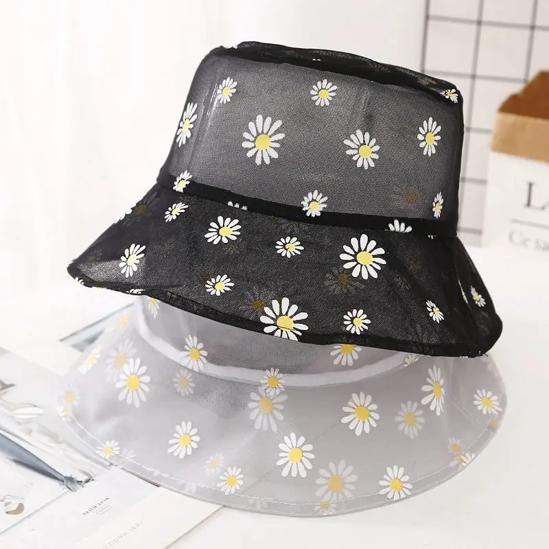 

Net Yarn Fisherman Hat Summer Sunbonnet Breathable Daisy Flower Bucket Hat Outdoor Sun Protection Hat Women's Unisex Panama Cap