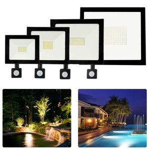 Светодиодный прожексветильник с датчиком движения IP66, водонепроницаемый фонарь с отражателем для наружного освещения, 50 Вт, 30 Вт, 20 Вт, 10 Вт, 220 В переменного тока