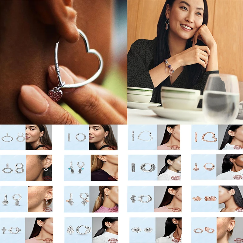 

Silver Earrings 925 Sterling Silver Heart CZ Zircon Round Hoop Earrings for Women Fashion Silver Pandora Earring Jewelry Gift