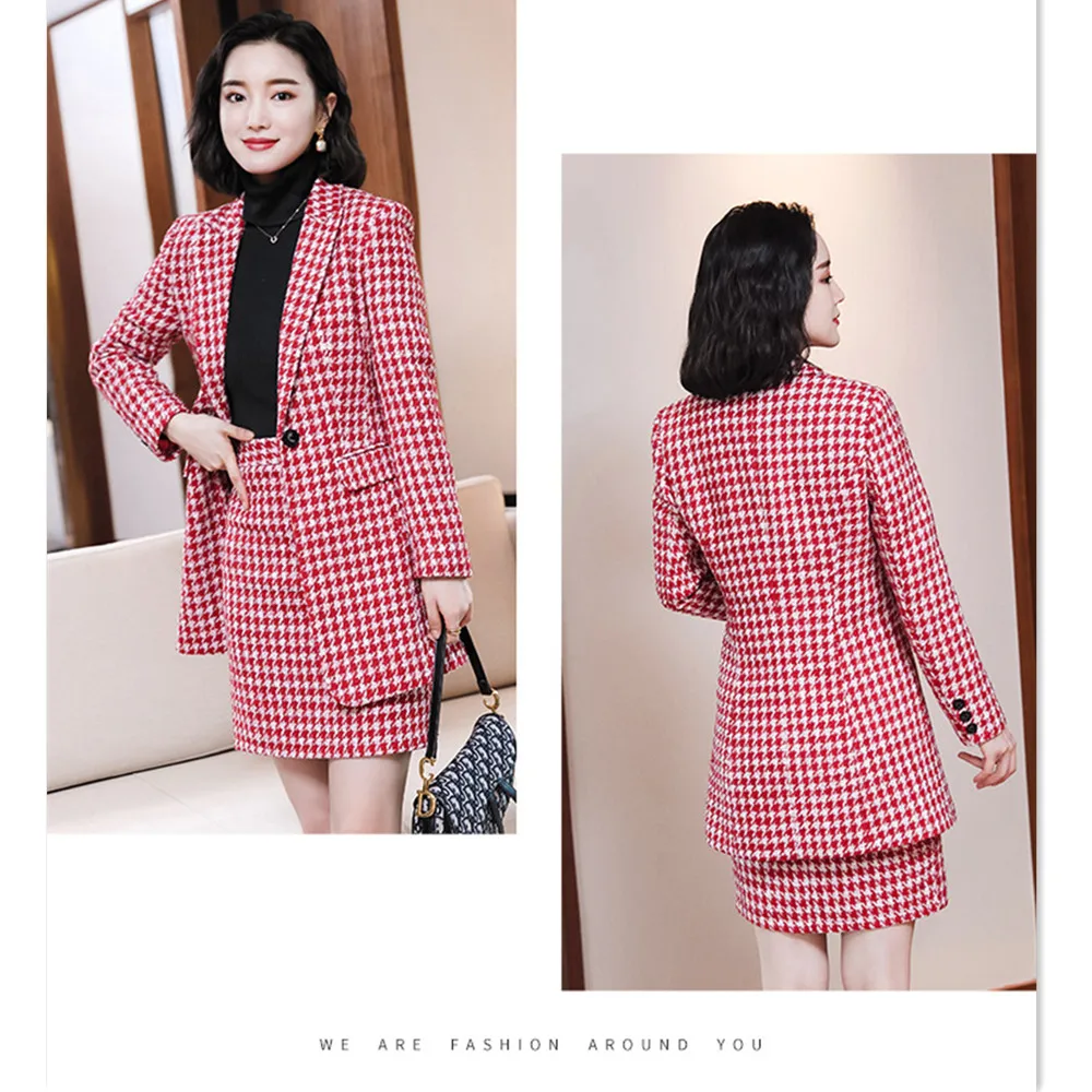Костюм женский в клетку с юбкой модный костюм западном стиле большим рисунком