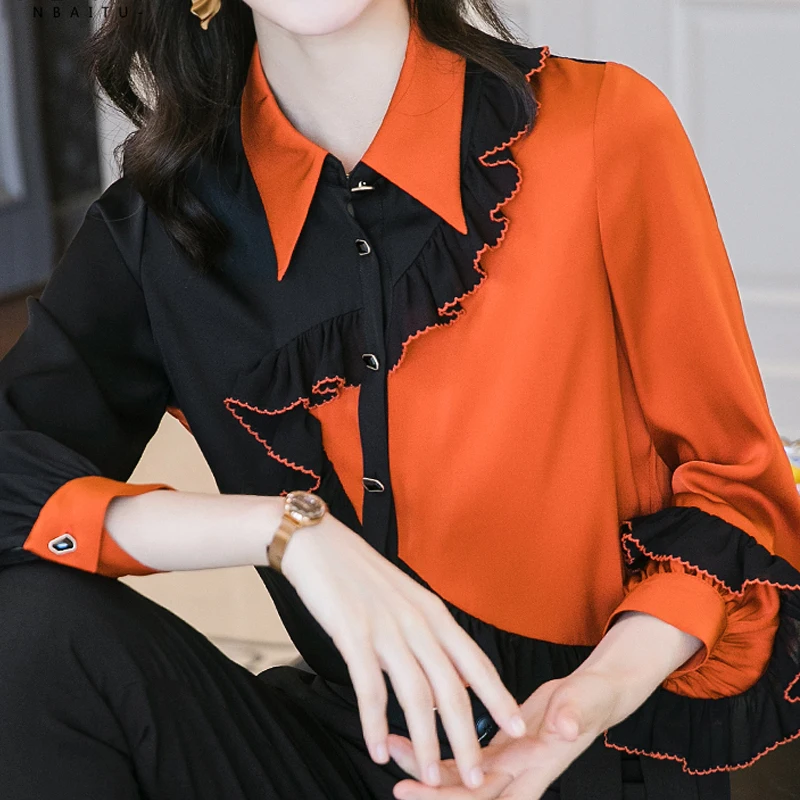 

Blouse Women Blusas Mujer De Moda 2021 Long Sleeve Ruffles Chiffon Blouse Tunr Down Collar Office Blouse Shirt Tops Blusa E161
