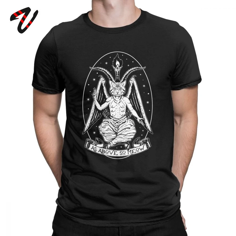 Футболка Baphomeow мужская хлопковая смешная тенниска с рисунком кота дьявола