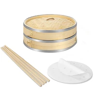 8inch chinese dumplings bamboo steamer set cooker with 50pcs lining kitchen supplies fish vegetable basket kitchen liberal