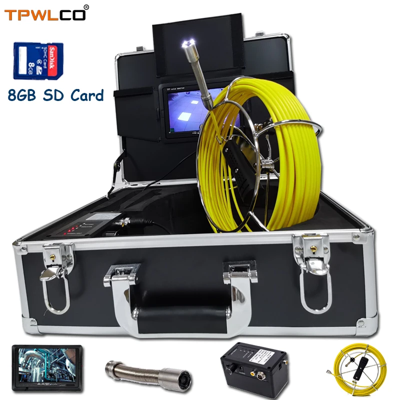 

20m High Quality Cable 17mm Drain Inspection Camera Head 7" Underwater Industrial Pipe System DVR Function With 8GB SD Card