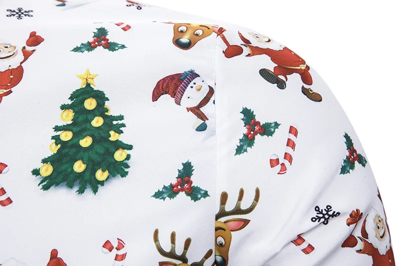 Cartoon Print Christmas Shirt Men 2022 Brand Slim Fit Long Sleeve Mens Dress Shirts Stage Daily Casual Christmas Chemise Homme