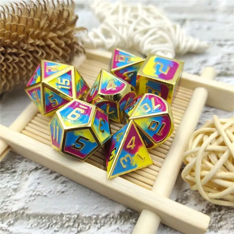 

New Metal Dice Set DND Board Game 7pcs Polyhedral Dice for Dungeons RPG Role Playing Game and Math Teaching