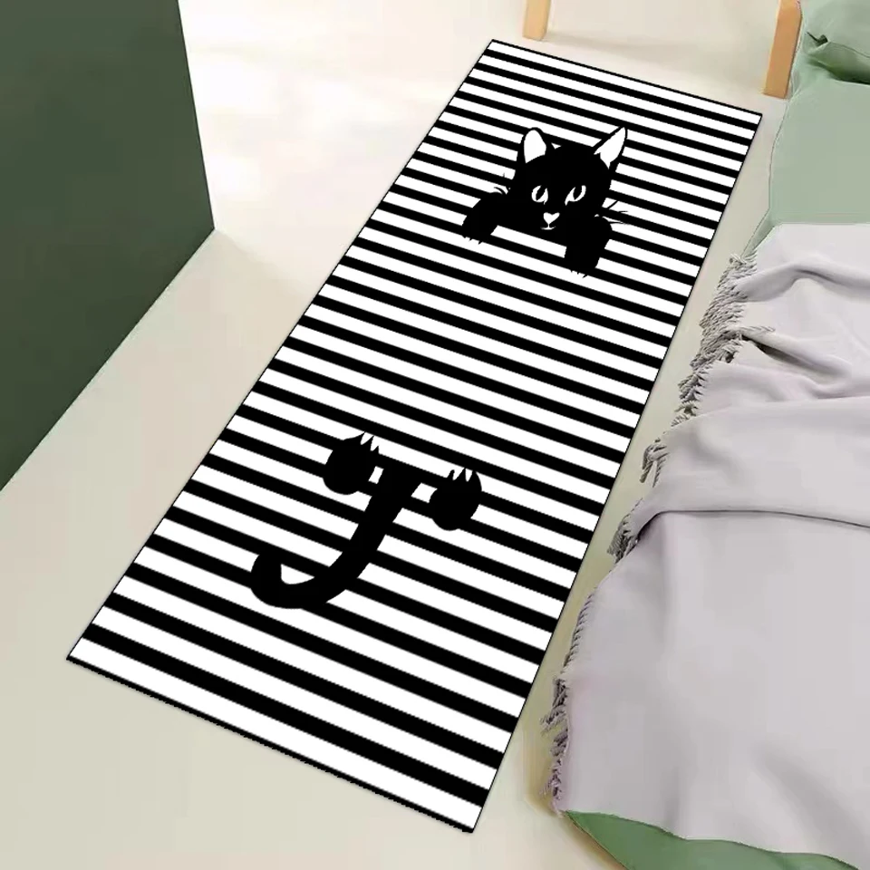 

Black White Cat Bedside Mat Modern Home Carpets For Living Room Bedroom Decoration Lounge Cute Rug Washable Non-slip Kitchen Rug