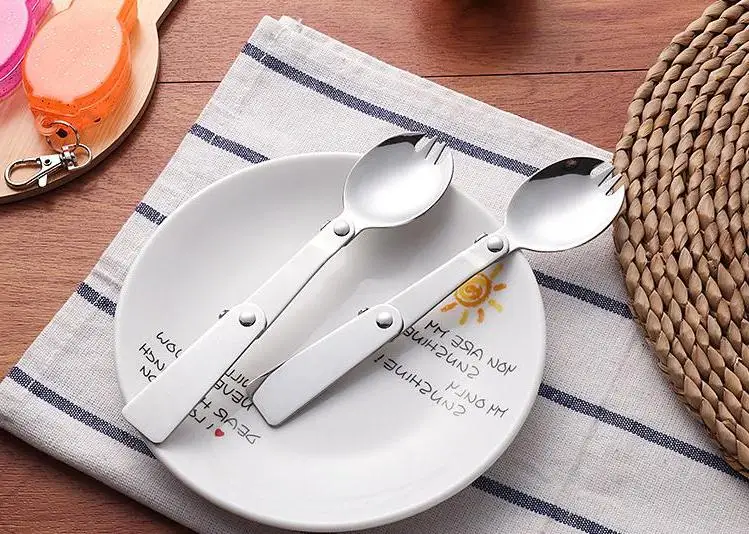 

Outdoor Camping Hiking Stainless Steel Metal Fork Spoon Tableware Cookout Picnic Foldable Folding 304 Spork Wholesale