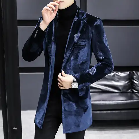Зимняя бархатная шерстяная куртка, Мужская мода, тонкий длинный повседневный деловой Тренч, ветровка, уличная одежда