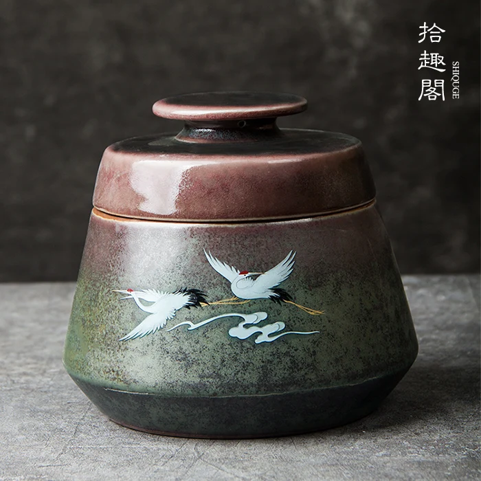 

★Hand-painted ceramic household caddy seal pot moistureproof kung fu tea tea warehouse restoring ancient ways large POTS