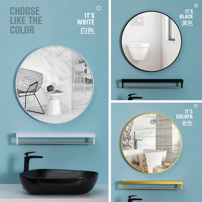 Простое зеркало для макияжа 40/50/60/70 см круглое туалетное ванной комнаты с полкой