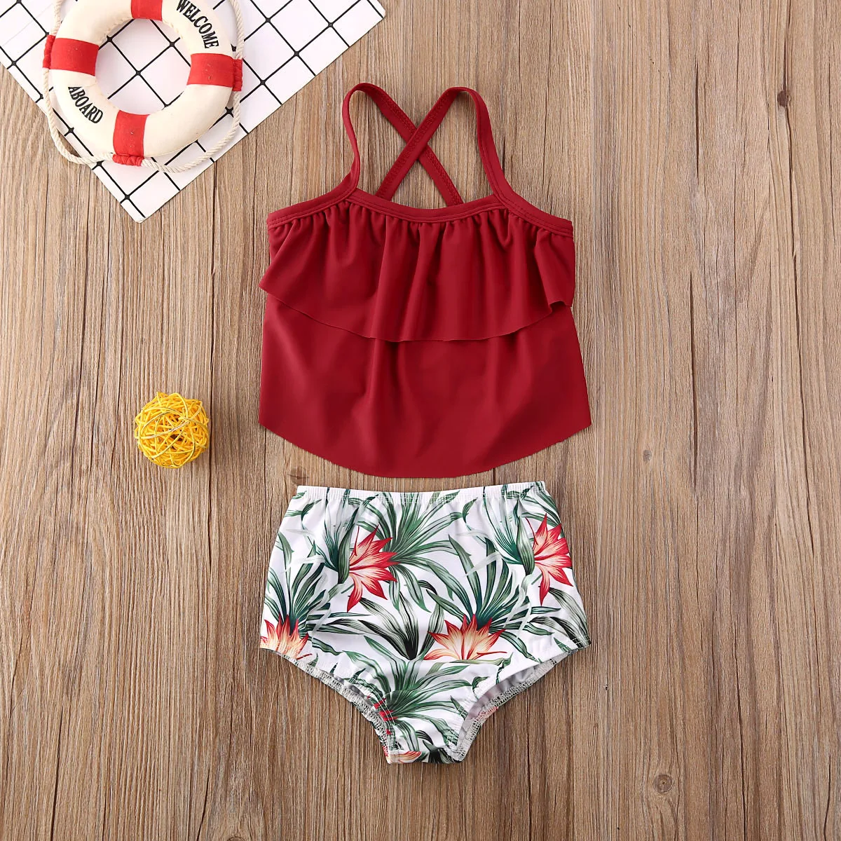 Детское бикини для девочек купальный костюм с цветочным рисунком пляжная одежда