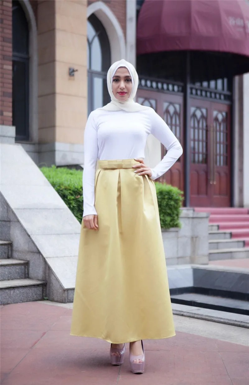 

Muslim Skirt Women High Waist Pleated Princess Bow Ankle-length Elegant A-line Ball Gown Long Skirts Islamic Clothing Plus Size