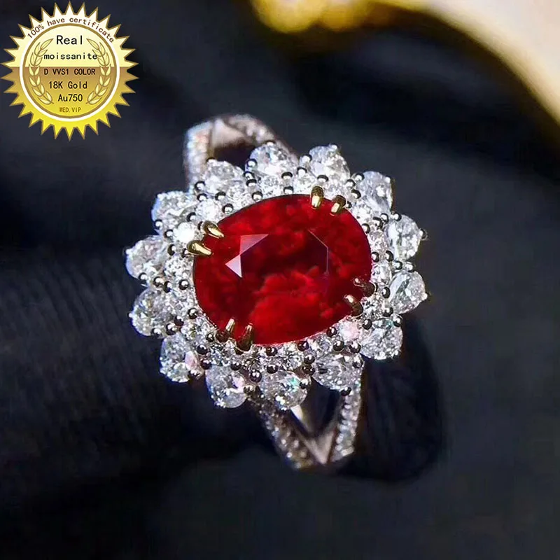 

10K Gold ring Lab Created 1.5ct Ruby and Moissanite Diamond Ring With national certificate Ru-001